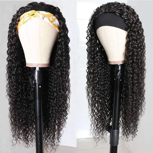 Headband Wig Human Hair Kinky Curly Glueless Wig Full Machine Made Curly Headband Bob Wig 36 Inches Human Hair Wigs for Women