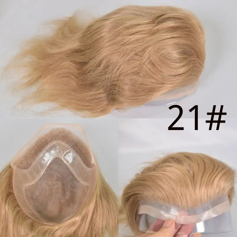 Human Hair Toupee For Men Thin Skin PU 8*10 Straight Hair Mens Wigs T4/613 Blonde Hair Replacement For Men Human Hair System
