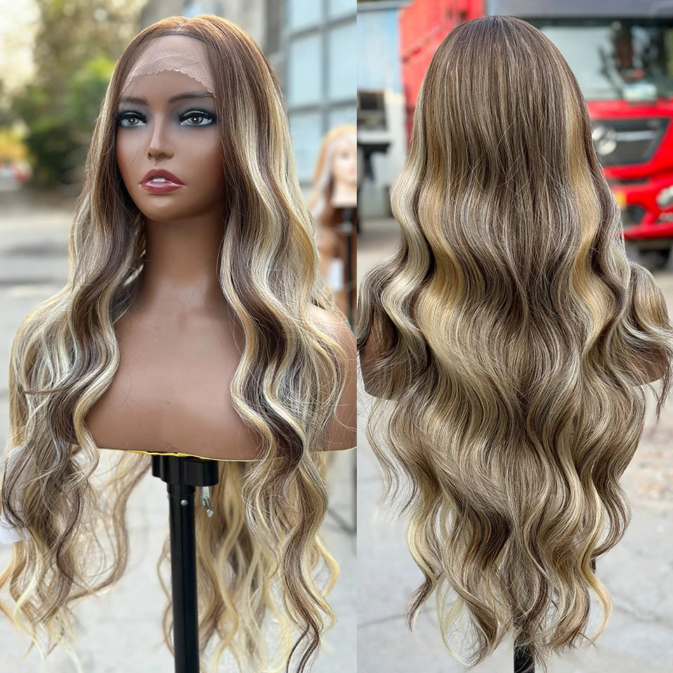 30Inch 13X4 Lace Frontal Synthetic Body Wave Wigs Ombre Ginger Orange Brown 530# Fiber Blond Transparent Lace Frontal Hair Wigs
