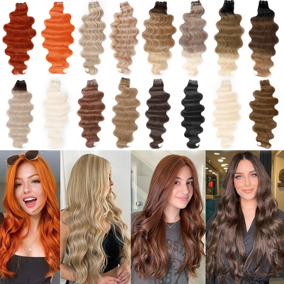 Magicae Synthetic Hair 30 Inch Body Wave Hair Bundles 200G Ombre Blond Brown Weave Ponytail Hair Extensions Heat Resistant Hair.