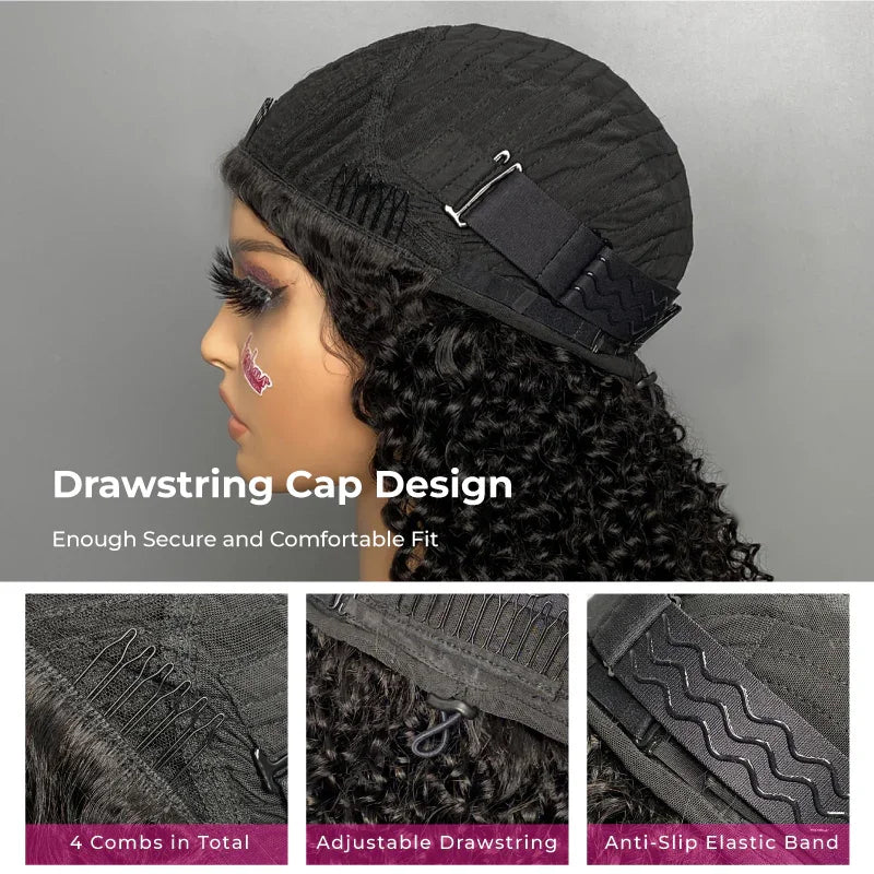 VSHOW Beginner Friendly 3 In 1 Half Wig Human Hair Kinky Curly 3C-4A Machiine Made Invisible Drawstring Glueless Curly Flip Over