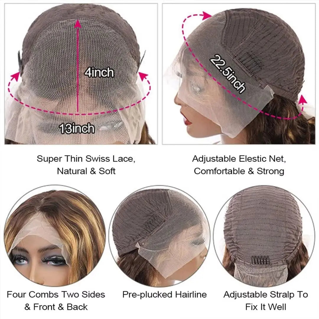 #4/27 Highlight Deep Wave Bob Wig 13x4 Lace Frontal Human Hair Wig Curly Bob Wigs Pre Plucked 200% Density Human Hair For Women