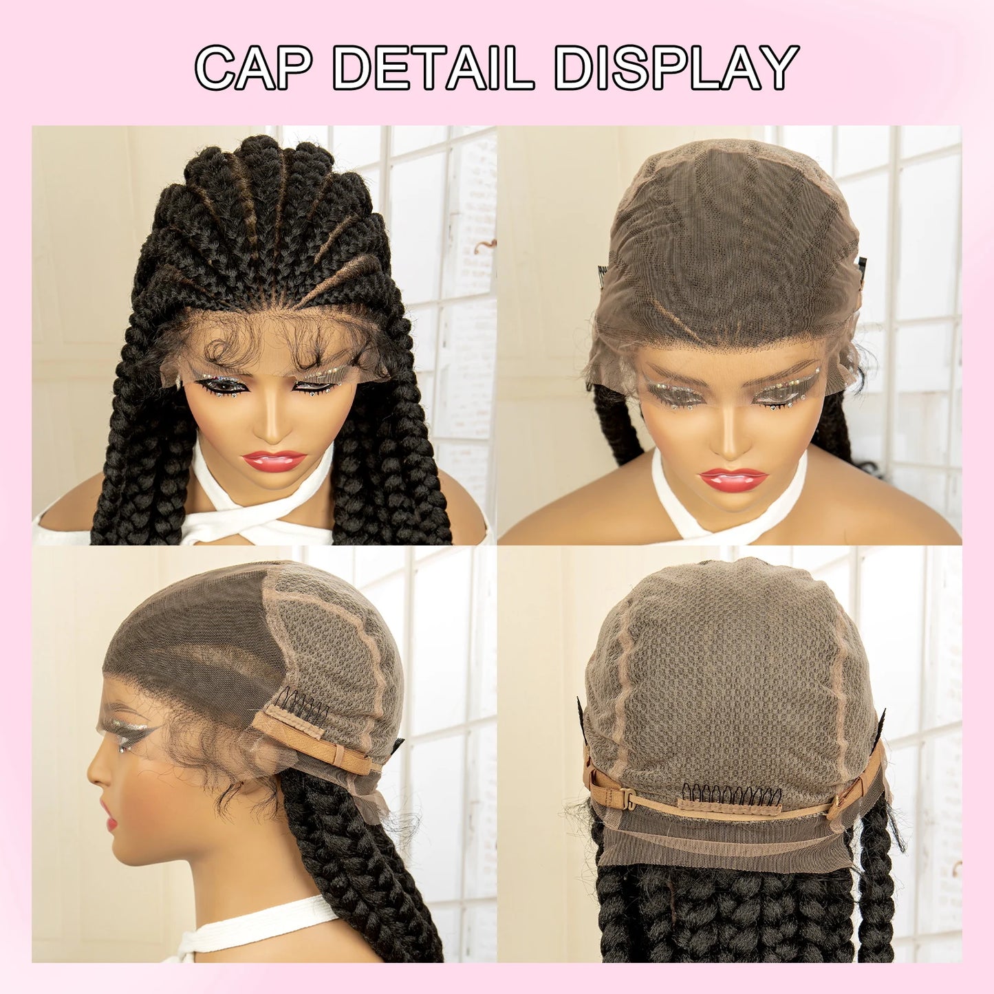 Synthetic Full HD Lace Braided Wigs with Baby Hair Curly Box Braids Wig for Black Women 38 Inches Lace Frontal Cornrow Hair Wig