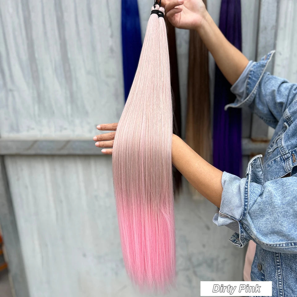 Magicae 28Inches 3Pcs Dark Brown Twist Crochet Braiding Ombre Blond Straight Hair Bundles Extension High Temperature Synthetic