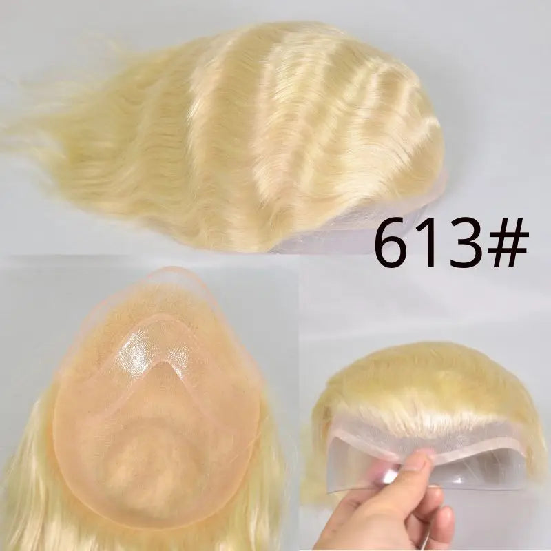 Human Hair Toupee For Men Thin Skin PU 8*10 Straight Hair Mens Wigs T4/613 Blonde Hair Replacement For Men Human Hair System