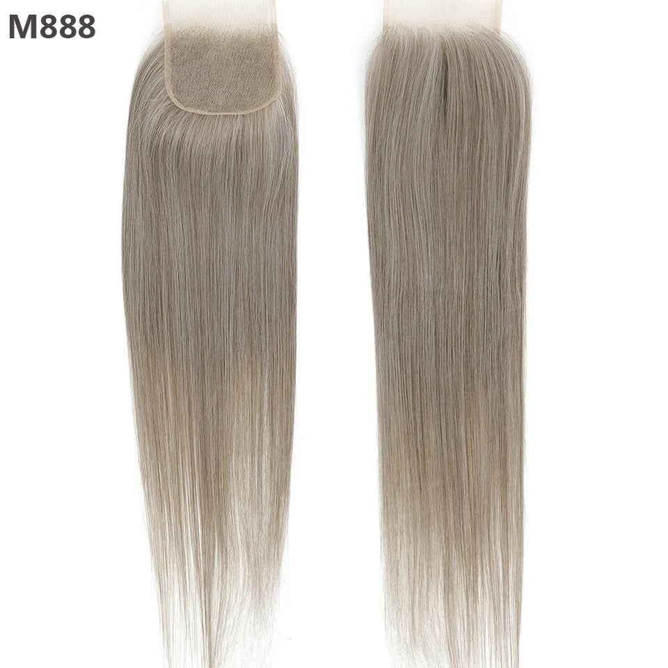 22inches Straight 4X4 Lace Closure Ombre Blond 27/613 Brown High Temperature Synthetic Heat Resistant Fiber Pre-Plucked Closure
