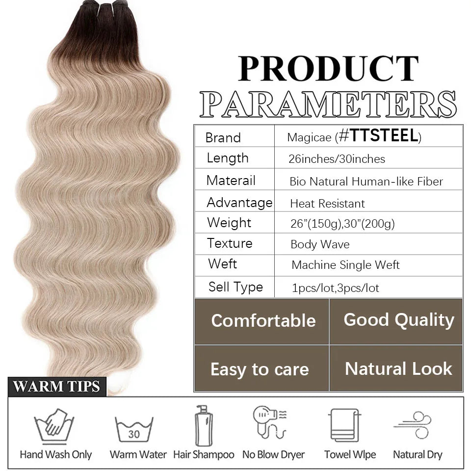 30 Inches 200 grams Ombre Blond 27/613 Body Wave Sliver White Hair Bundles Synthetic High Temperature Brown Orange Human-Like