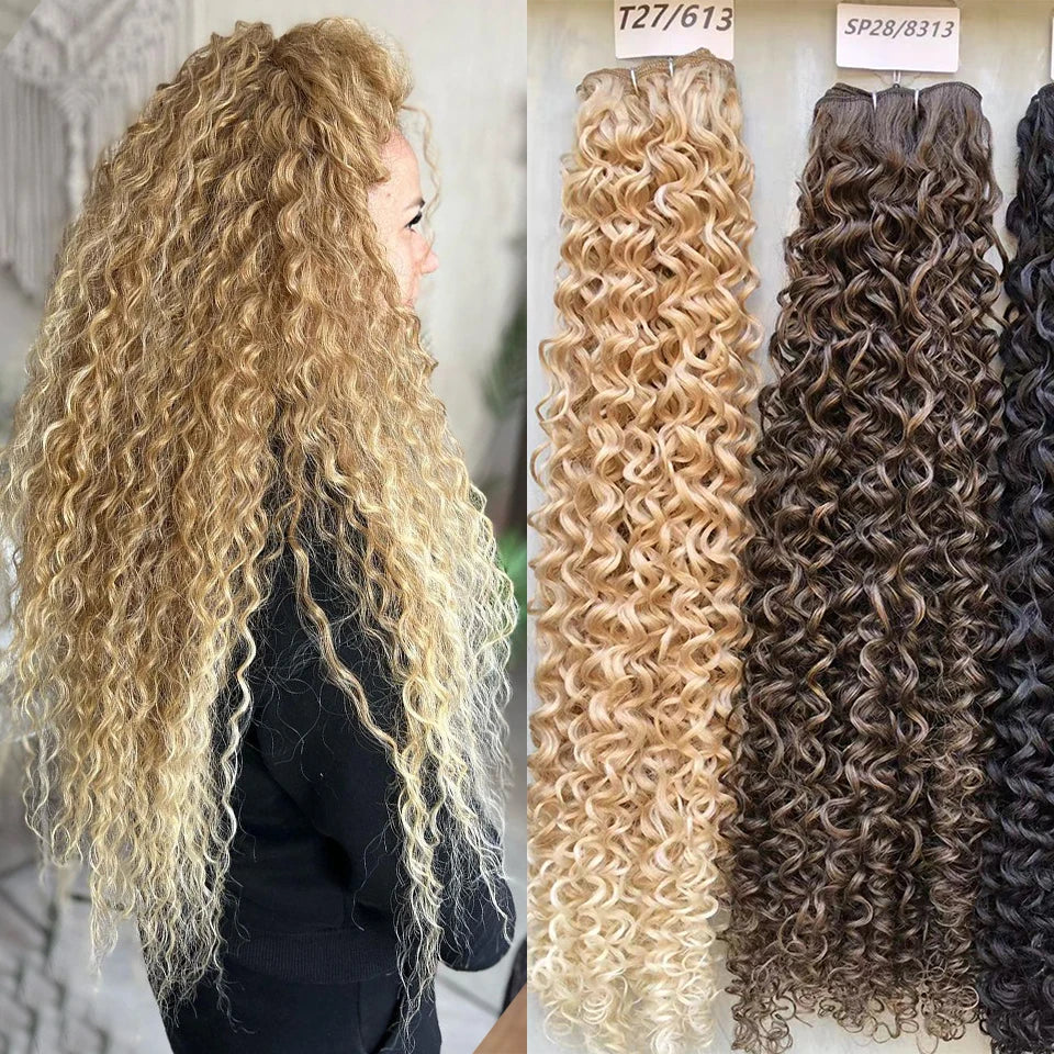 28Inch Blond 27/613 Synthetic Water Wave Curly Bundles Hair Extensions Ombre Brown 30# Natural High Temperature Fake Hair Bundle