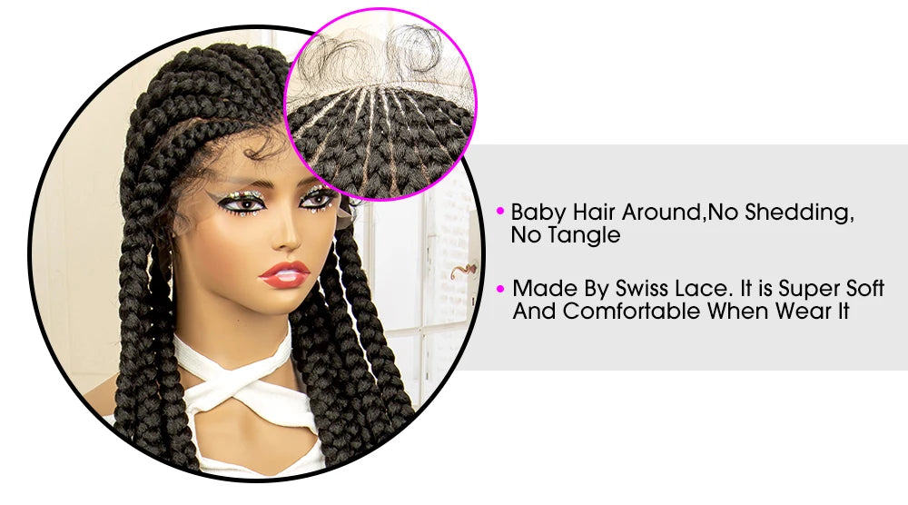 Synthetic Full HD Lace Braided Wigs with Baby Hair Curly Box Braids Wig for Black Women 38 Inches Lace Frontal Cornrow Hair Wig
