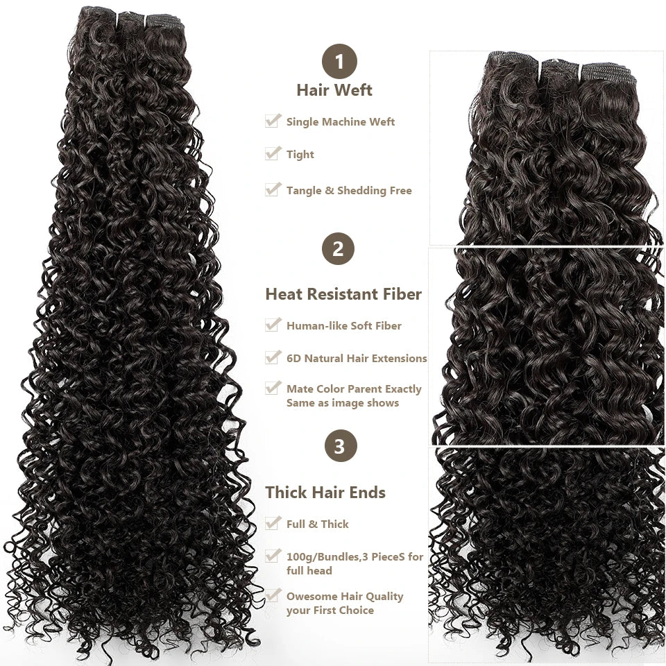 30Inches Water Wave Jerry Curly Synthetic Hair Bundles Heat Resistant Fiber Bio Fiber Soft Natural Black Fake Hair Extensions