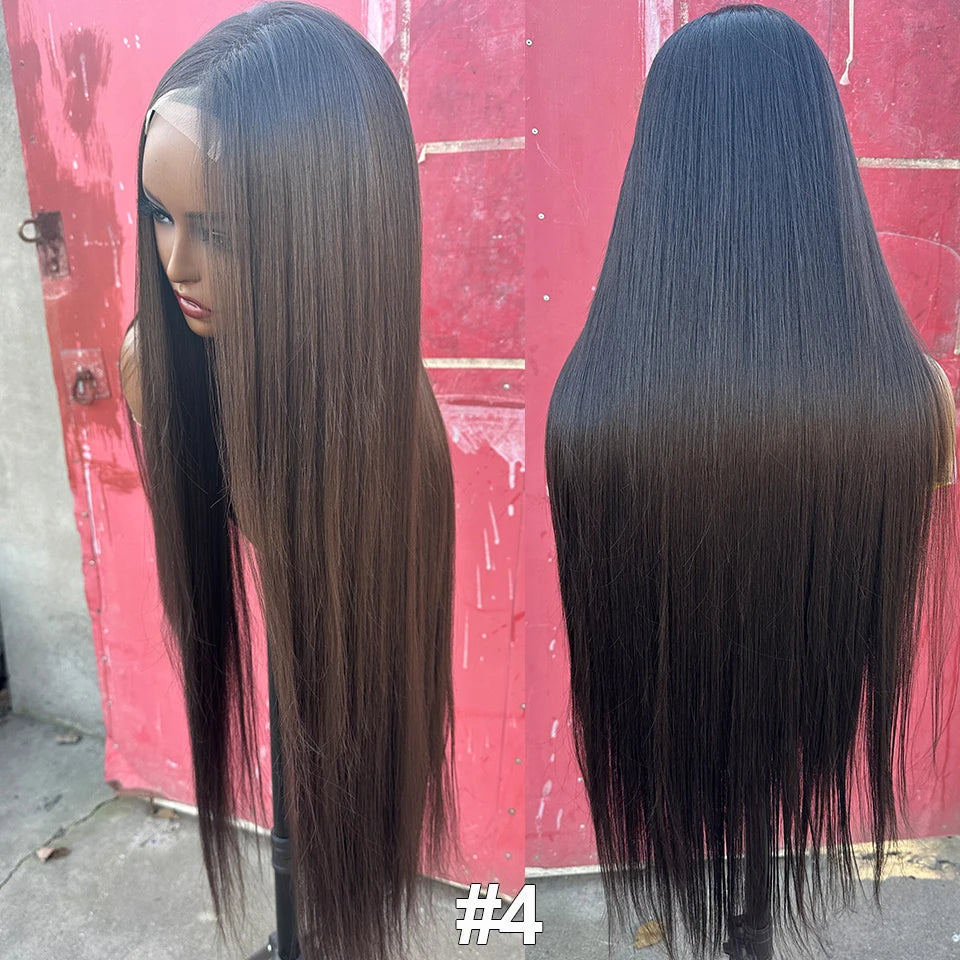 Straight 4X4 Lace Front Wigs 36Inches Blond 27/613 Highlight P4/27 Bio Heat Resistant Fiber Pre Plucked Transparent Swiss Lace