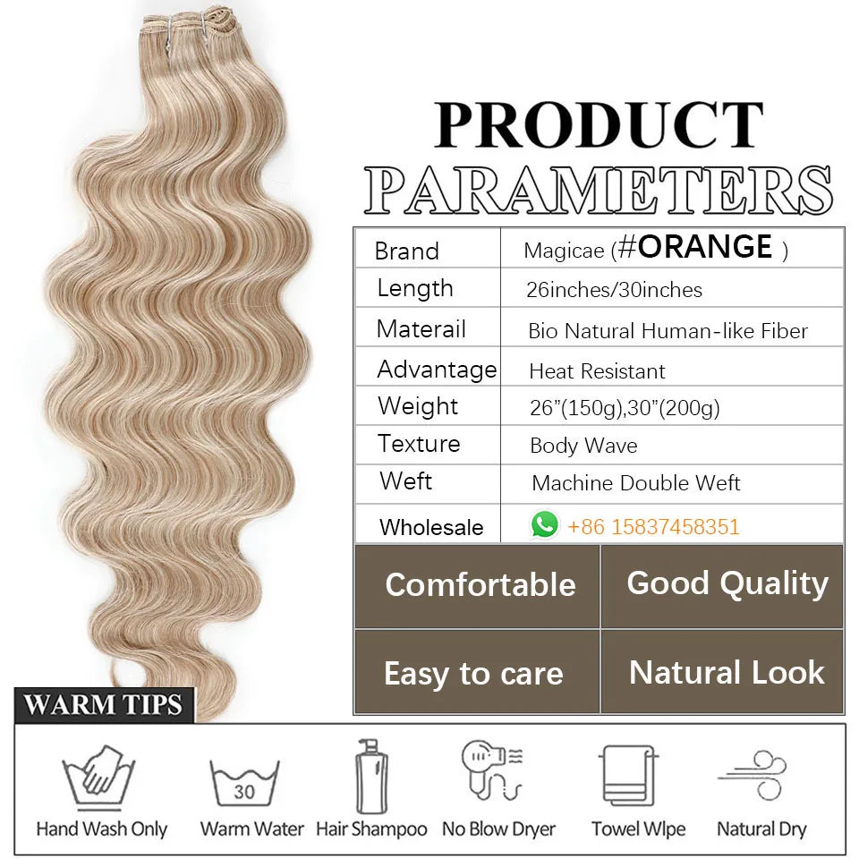 30Inches 200grams Body Wave Blond 27/613 Pink Purple Synthetic Hair Weave Bundles Brown Bio Human-Like Heat Resistant Ponytail