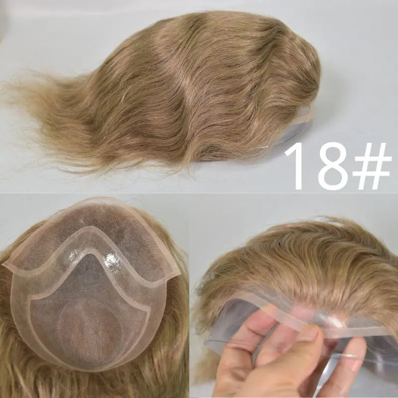Human Hair Toupee For Men Thin Skin PU 8*10 Straight Hair Mens Wigs T4/613 Blonde Hair Replacement For Men Human Hair System