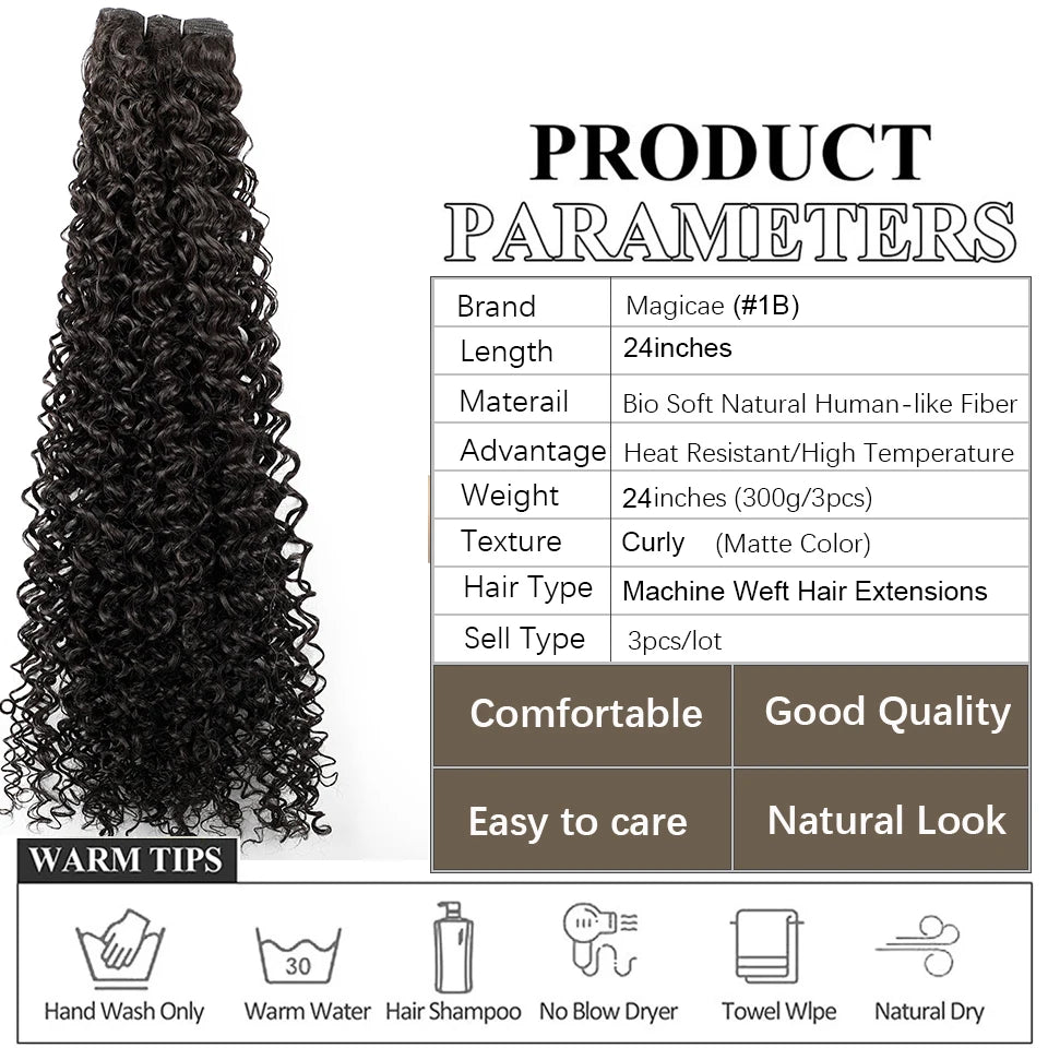 Magicae 30Inches Colored Ombre 30# Kinky Curly Bundles Bio Water Synthetic Blond 27/613 Hair Extensions Heat Resistant Fiber