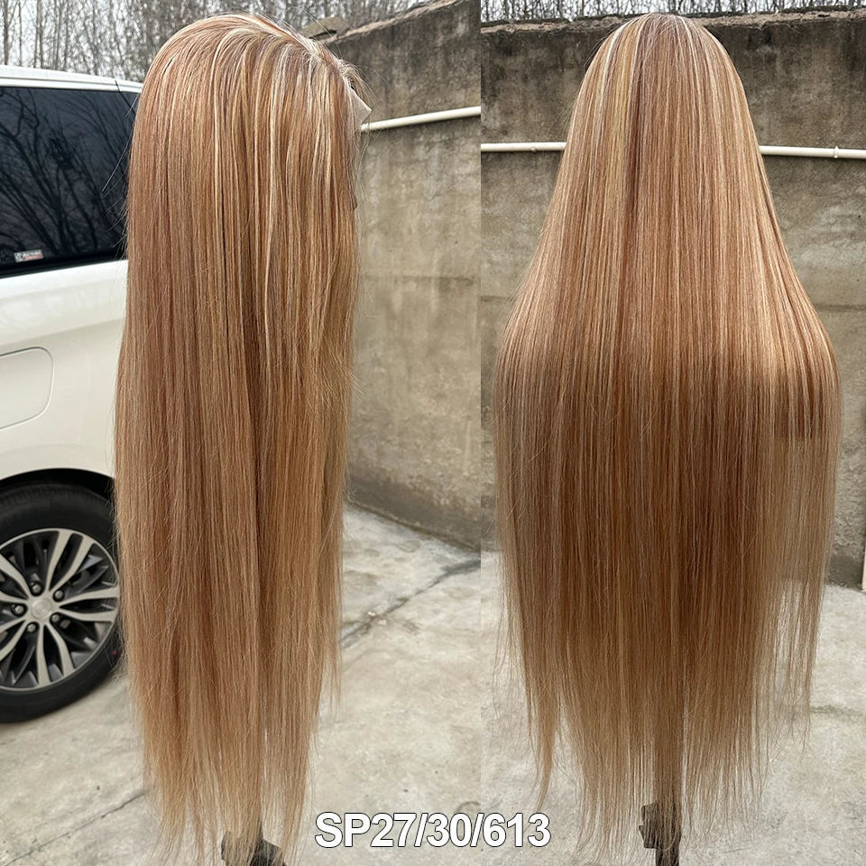 36inch Ombre P27/613 Straight 4X4 Lace Front Wigs Highlight Brown Blon 27/30/613# High Temperature Cosplay Straight Hair Wigs