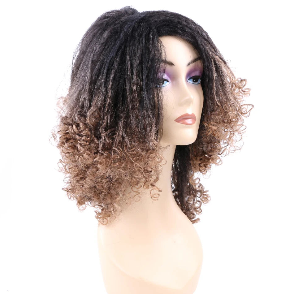 Ombre Synthetic Wig For Women Medium Part Women Kinky Curly Afro Hair Wigs Yaki Straight Wigs Black Natural Female Wigs cosplay