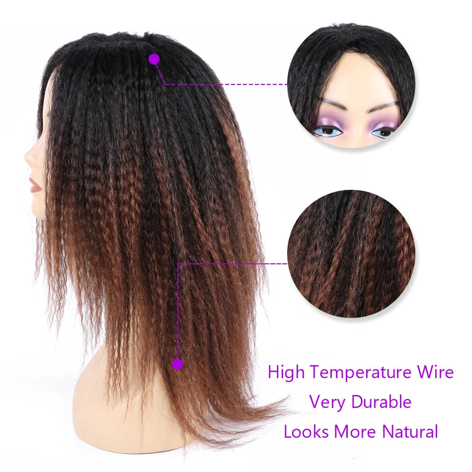 Ombre Synthetic Wig For Women Medium Part Women Kinky Curly Afro Hair Wigs Yaki Straight Wigs Black Natural Female Wigs cosplay