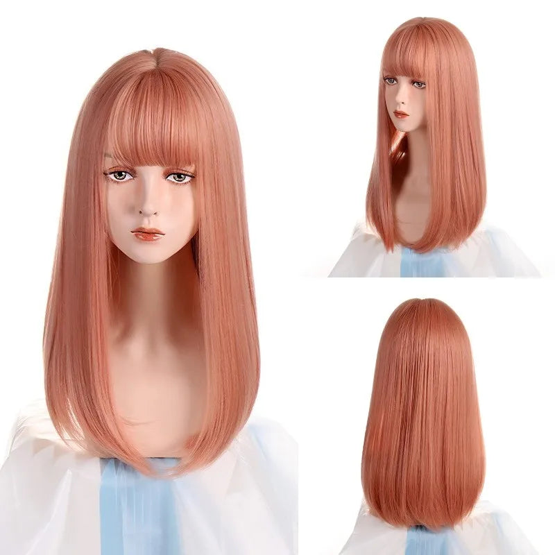 VICWIG Synthetic High Temperature Fiber Long Straight Wigs for Women Purple Gray Green Cosplay With Bangs