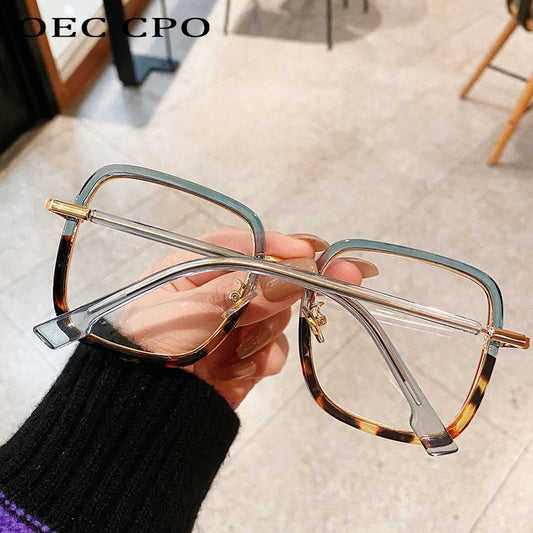 OEC CPO Oversized Clear Square Glasses Women Fashion Anti-Blue Optical Glasses Frames Classic Plastic Eyeglasses Frames Eyewear