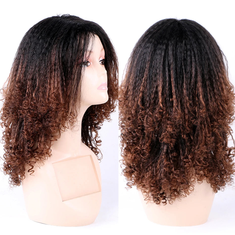 Ombre Synthetic Wig For Women Medium Part Women Kinky Curly Afro Hair Wigs Yaki Straight Wigs Black Natural Female Wigs cosplay