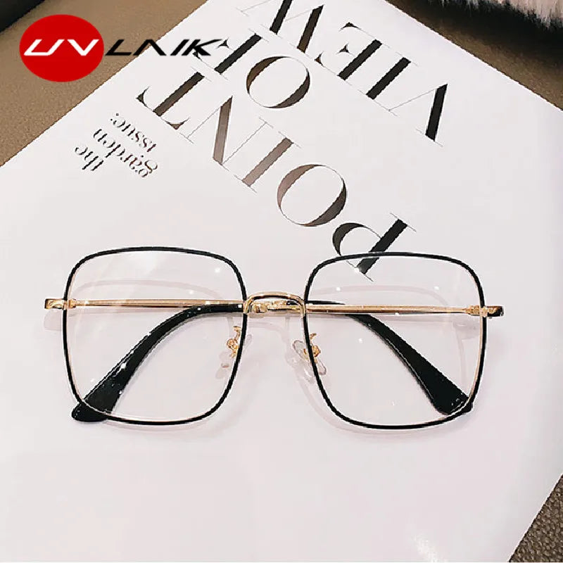 UVLAIK Computer Glasses Frame Women Men Anti Blue Light Alloy Eyewear Blocking Square Spectacle Transparent Glasses Optical