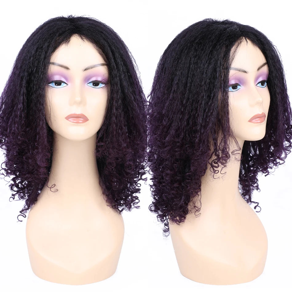 Ombre Synthetic Wig For Women Medium Part Women Kinky Curly Afro Hair Wigs Yaki Straight Wigs Black Natural Female Wigs cosplay