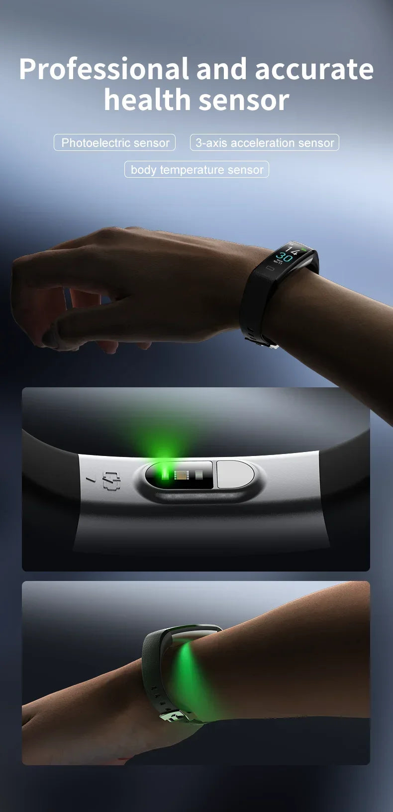 XIAOMI Men's Sports Wristbands Women Bracelet Temperature Measurement Blood Pressure Heart Rate Pedometer Smart Bracelet Watch