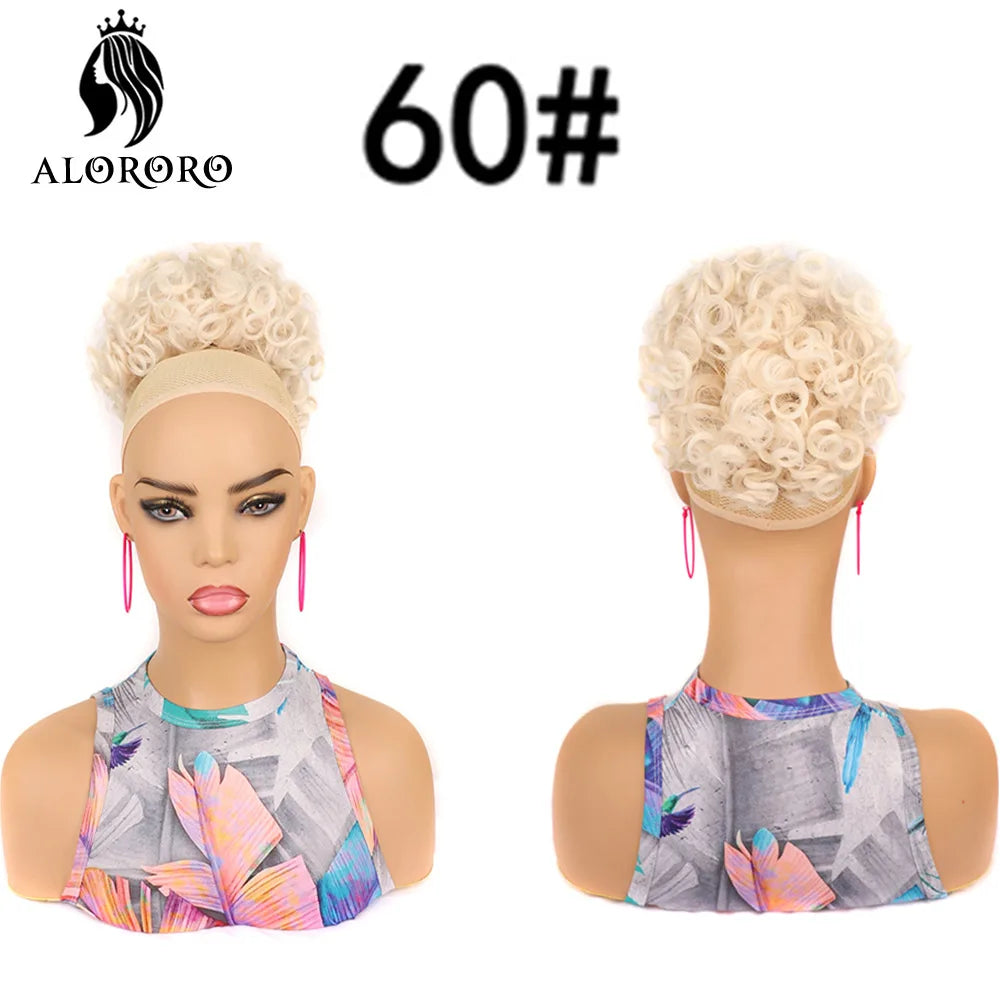 Curly Elastic Drawstring Hair Bun Wave Messy Bun Large Full Hair Bun Hairpiece Short Synthetic Ponytail Extension for Women