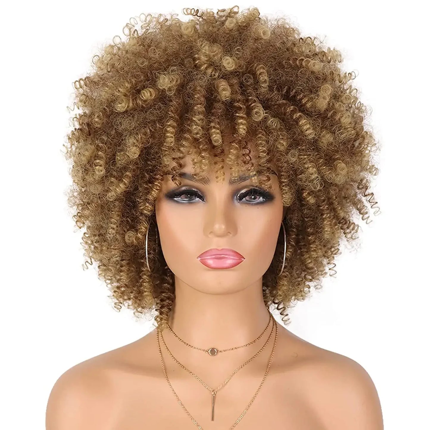 Tereshar Synthetic Short Curly with Bangs for Black Women 8 inch Afro Kinky Curly Wig Synthetic Hair Wigs for Daily Party Use