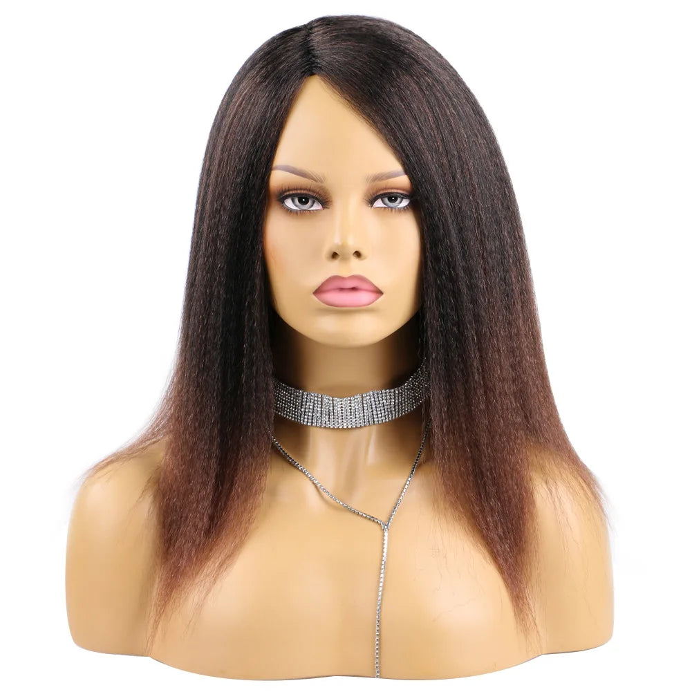 Ombre Synthetic Wig For Women Medium Part Women Kinky Curly Afro Hair Wigs Yaki Straight Wigs Black Natural Female Wigs cosplay