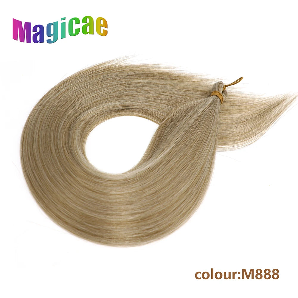 Magicae Braiding Crochet Hair High Heat Resistant 3Pcs 28inches Synthetic Ombre Brown Silver White Straight Bundles Extension
