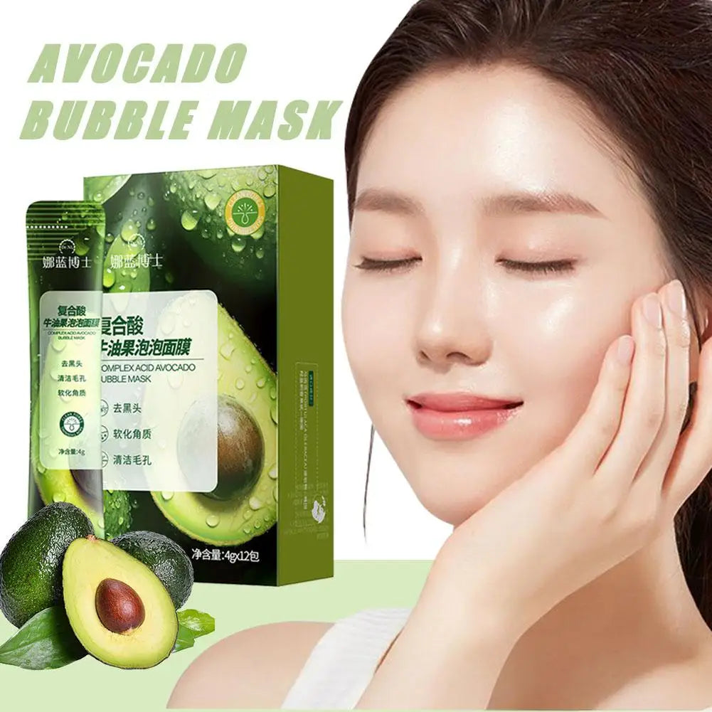 1/2Box Complex Acid Avocado Cleansing Facial Bubble Mask,Deep Cleaning Bubble Clarifying Mask,Oil-Control Shrinks Pores Skincare