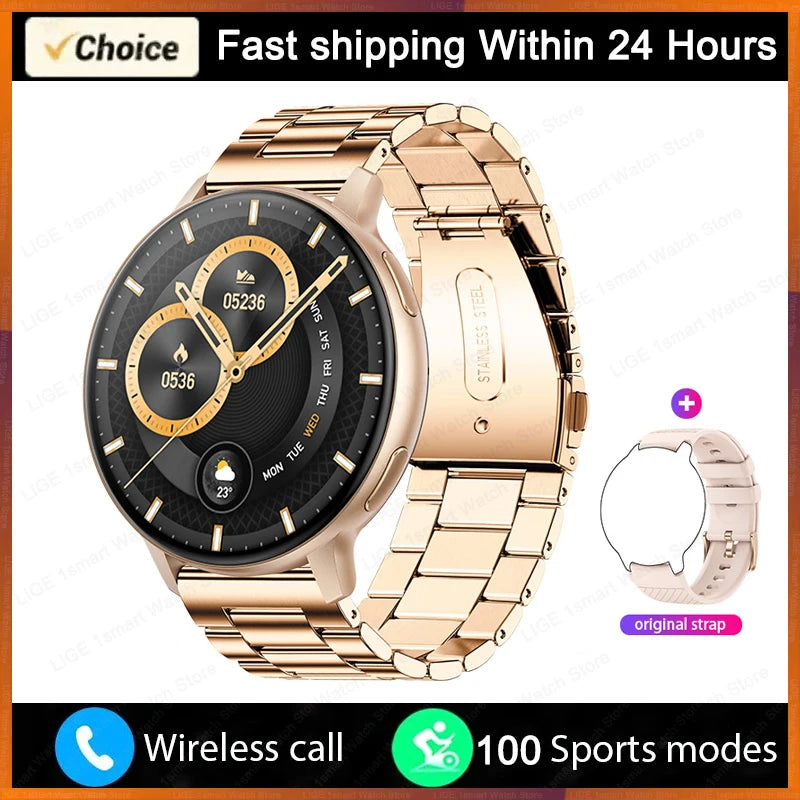 LIGE Bluetooth Call Smart Watch Women Custom Dial Steel Watches Men Sports Fitness Tracker Heart Rate Smartwatch For Android IOS