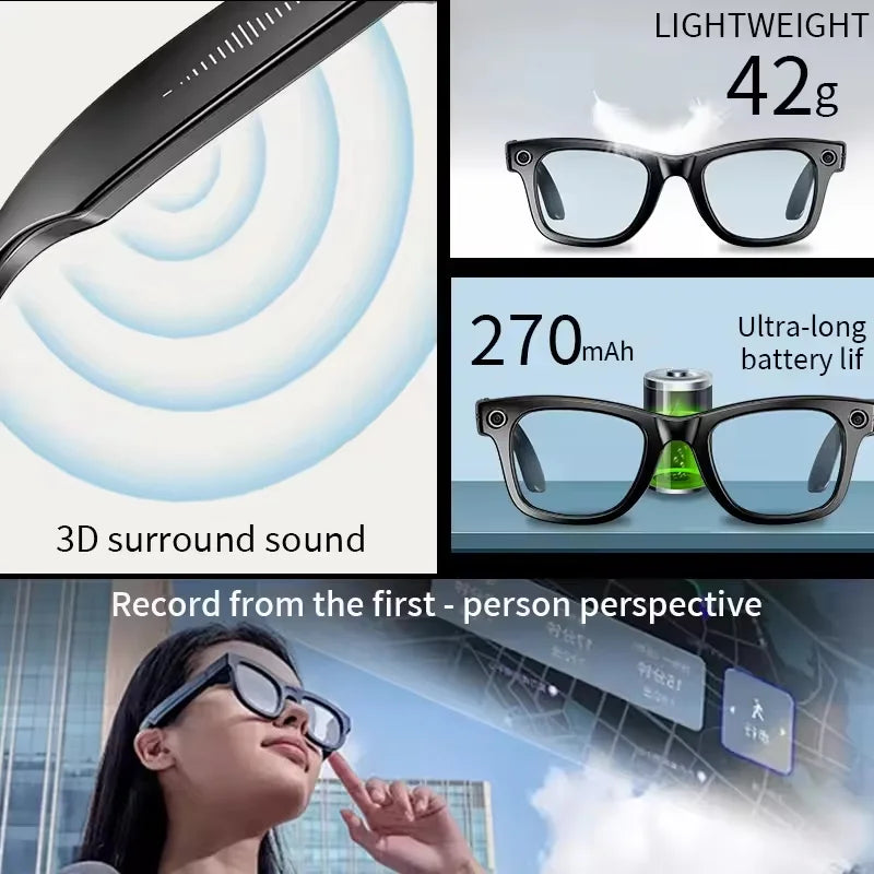 NEW Fashion Men Women AI SmartGlasses 8MP HD Camera 4K Video Recording AI Translator Bluetooth Call 3D Surround Music Sunglasses