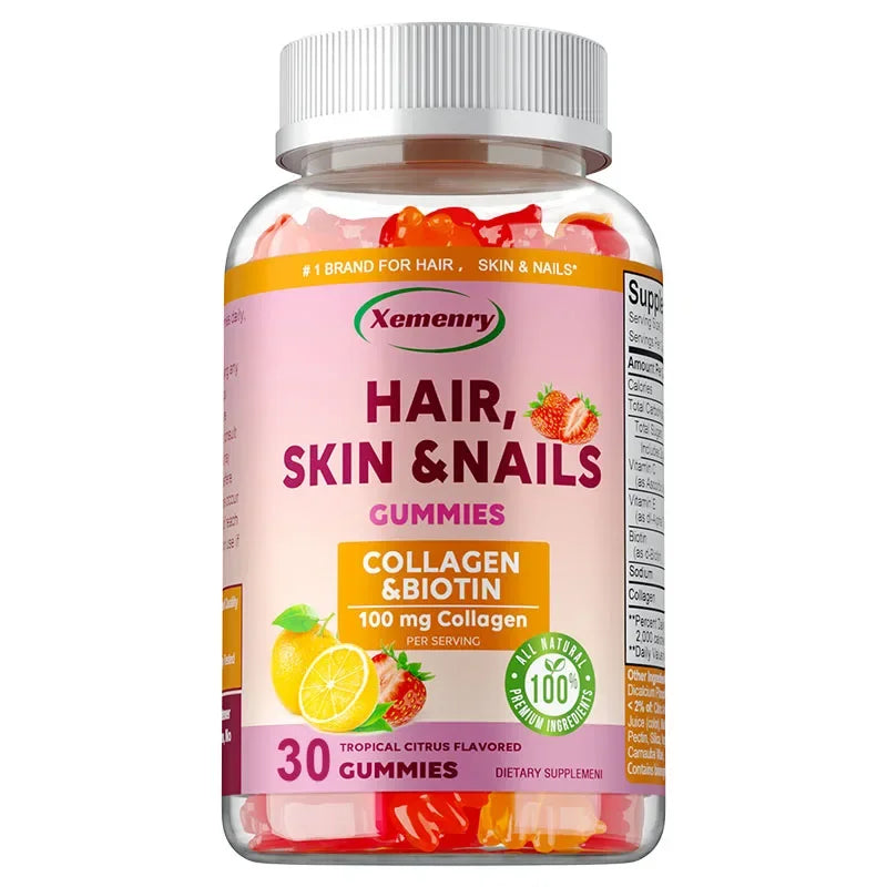Hair, Skin & Nails Gummies - Supports Hair Growth, Strengthens Nails, Promotes Radiant Skin, Powerful Antioxidant