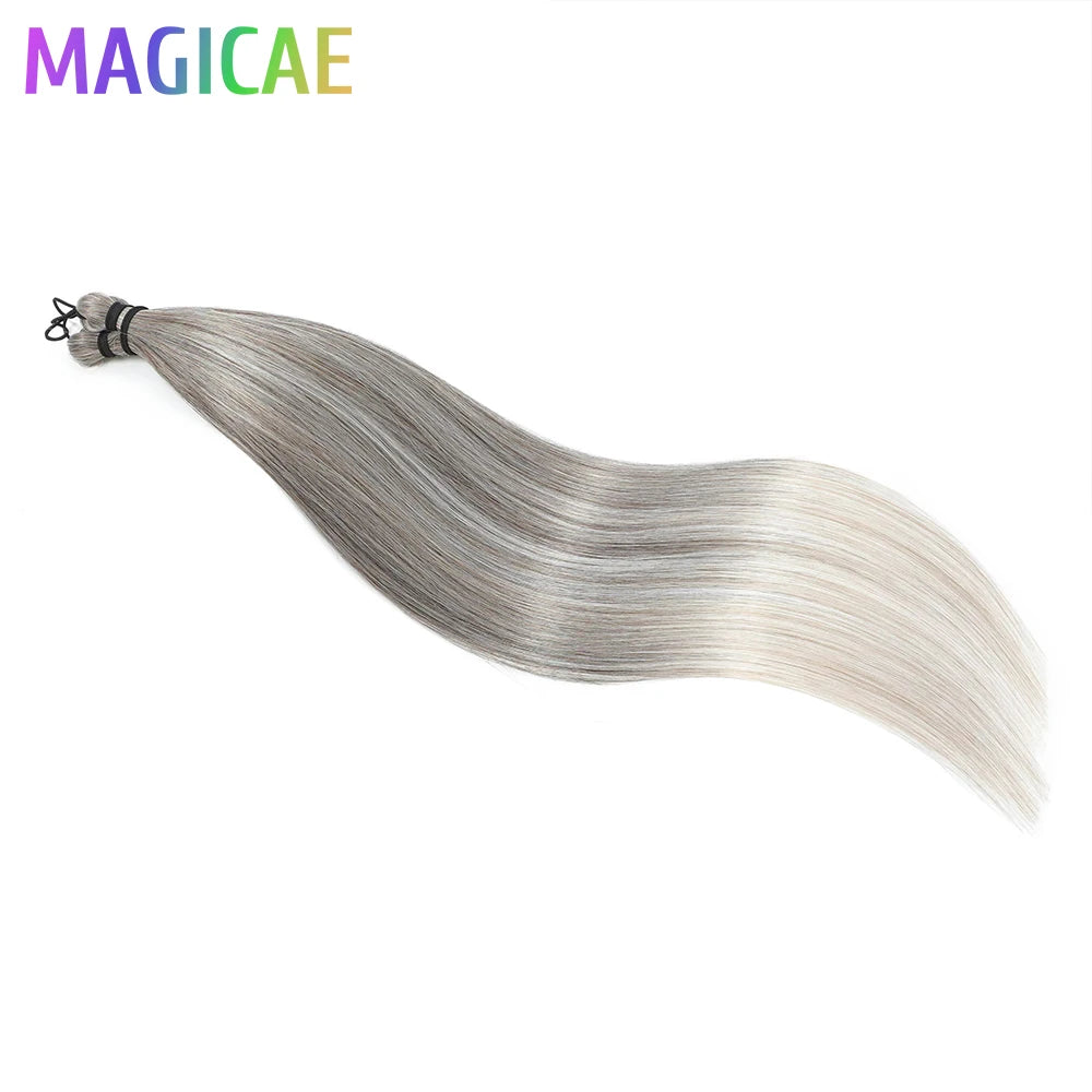 28Inch Ombre Straight Brown 6# M816# Blond 613 White Gray 60# 3Pcs Bundles Crochet Braids Ariel High Temperature Synthetic Hair