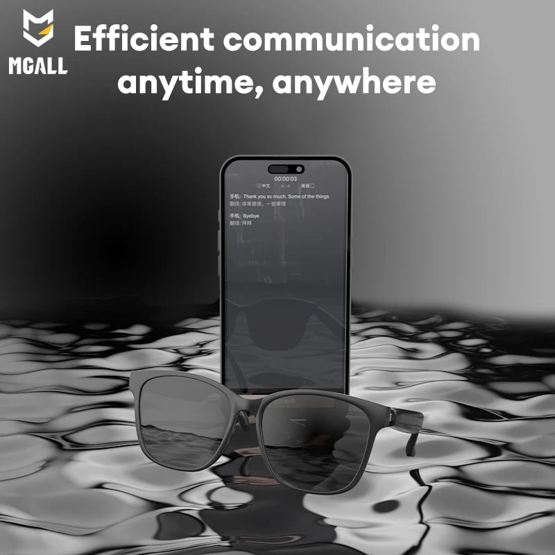 MGALL MG-C8 AI HD Smart Glasses V5.4 Bluetooth Call Voice Assistant 98% Accuracy Translate Recording Videos Glasses Waterproof