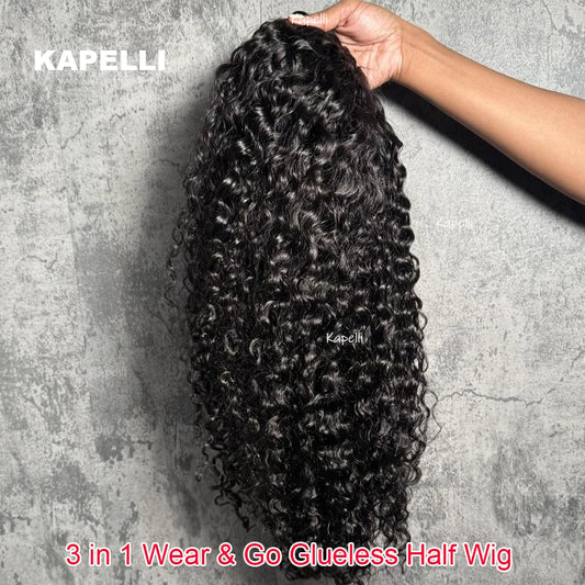 Half Wig Human Hair Kinky Curly Glueless Wig Human Hair Ready to Wear 3 IN 1 Half Wig With Drawstring 250 Density Curly Half Wig