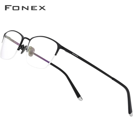 FONEX Pure Titanium Glasses Frame Men Vintage Square Eyewear Women Ultralight Semi-Rimless Half-Rim Japanese Eyeglasses 8502