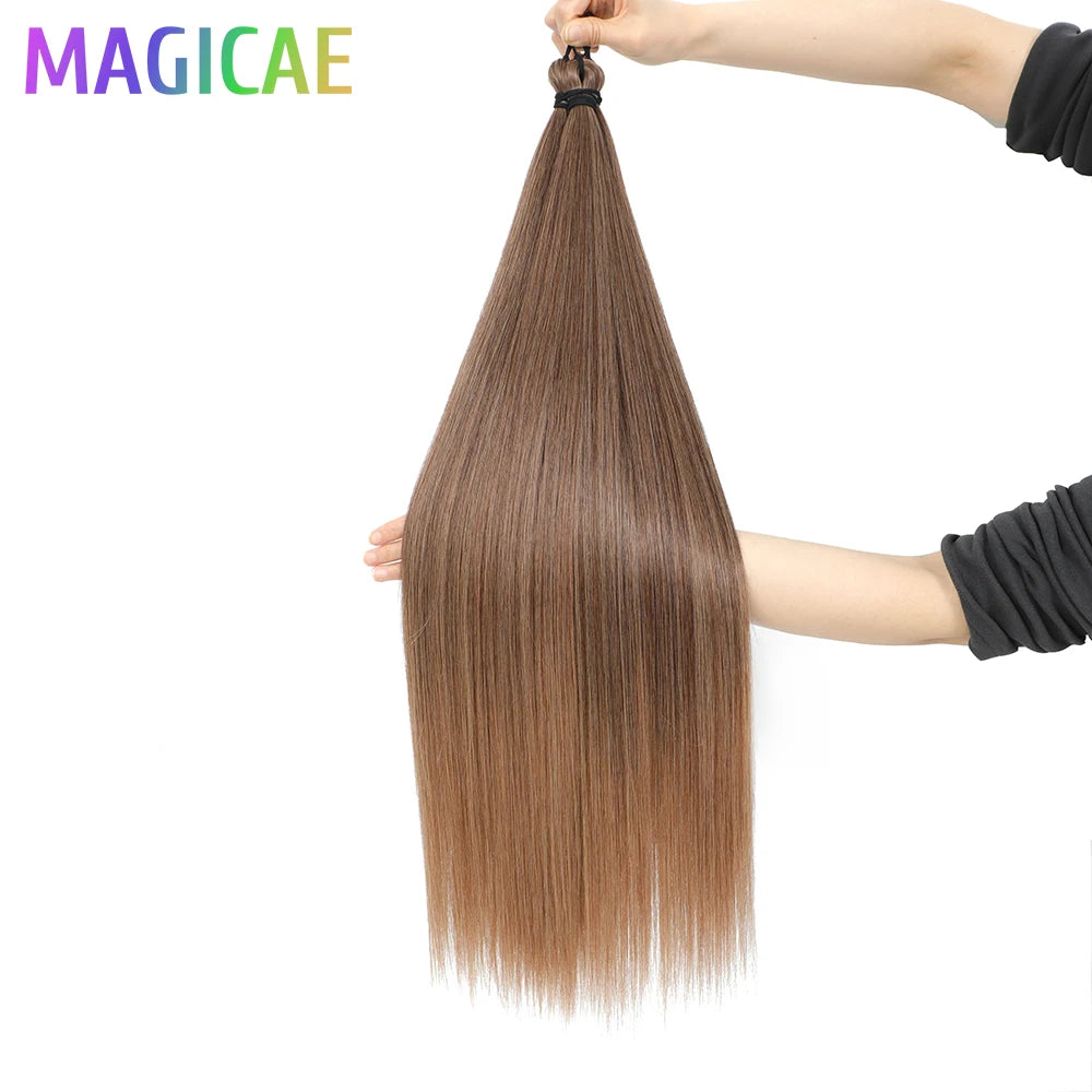 Magicae Braiding 28inches Hair 72cm Heat Resistant Ash Blonde Ombre Brown Sliver White 60# Cold Fusion Micro Crochet Hair Weave
