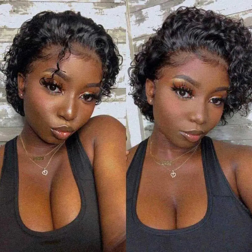 Curly Pixie Cut Wig Lace Wig Water Wave Short Bob Human Hair Wig For Women 13X4 Transparent Lace Wig Hair Cheap Wig Pre Plucked