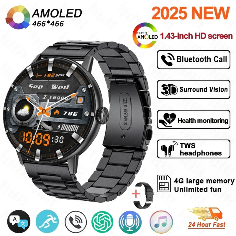 New 3D Surround Vision Smart Watch Built-in App 4GB large Memory Built-in photo album TWS Headphone IP68 Waterproof Smart Watch