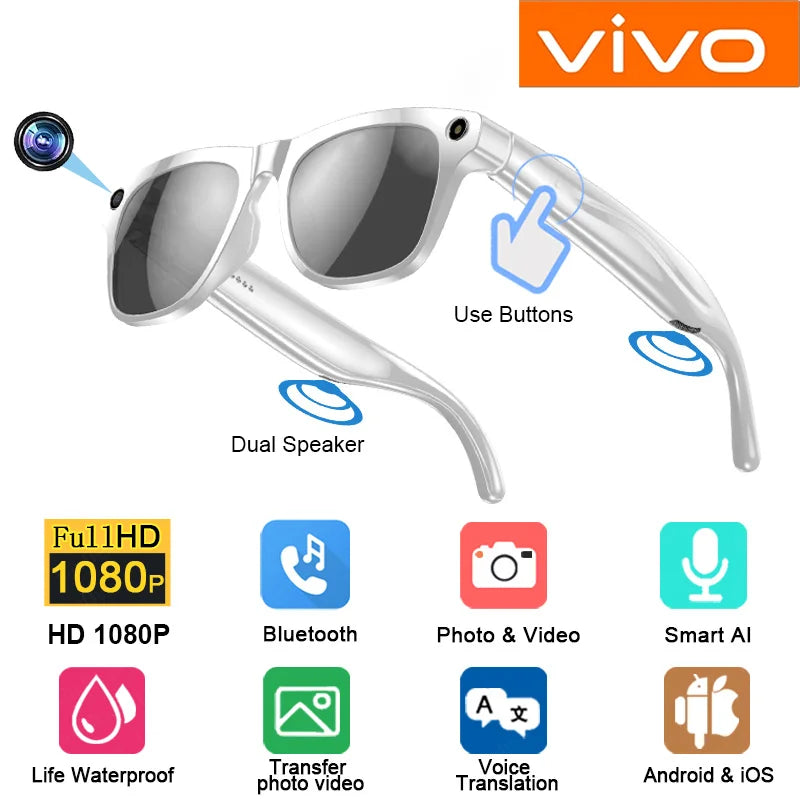 VIVO Fashion AI 100MP Camera Smart Glasses Waterproof Bluetooth Call Playing Music Smart Glasses Identify Pictures Use ChatGPT