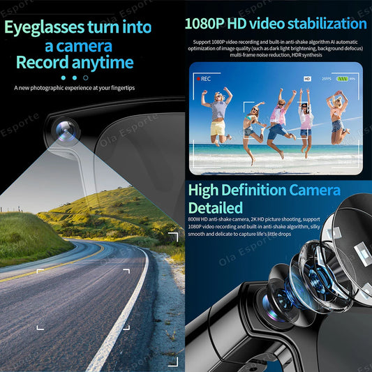 New Smart Glasses AI Translation Bluetooth Call 1080P HD Camera Music Headphones Outdoor Sports Fashion Sunglasses For Men Women