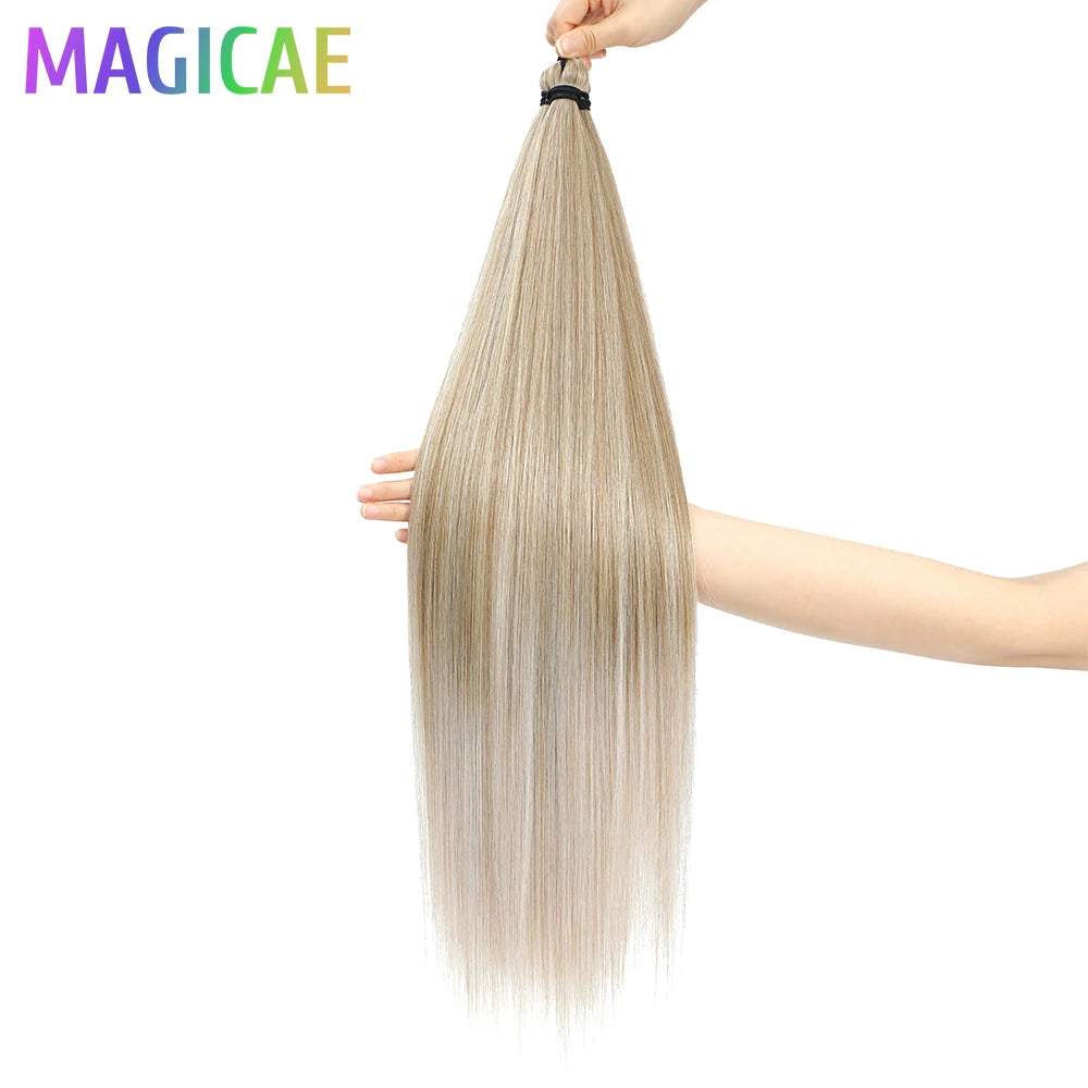 Magicae Braiding 28inches Hair 72cm Heat Resistant Ash Blonde Ombre Brown Sliver White 60# Cold Fusion Micro Crochet Hair Weave