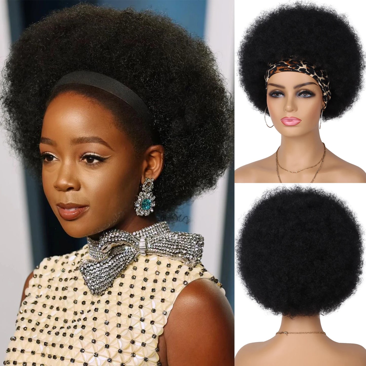 Tereshar Synthetic Short Afro Puff Headband Wigs for Black Women 8inch Afro Puff Hair Kinky Curly Wigs for Daily Party Use