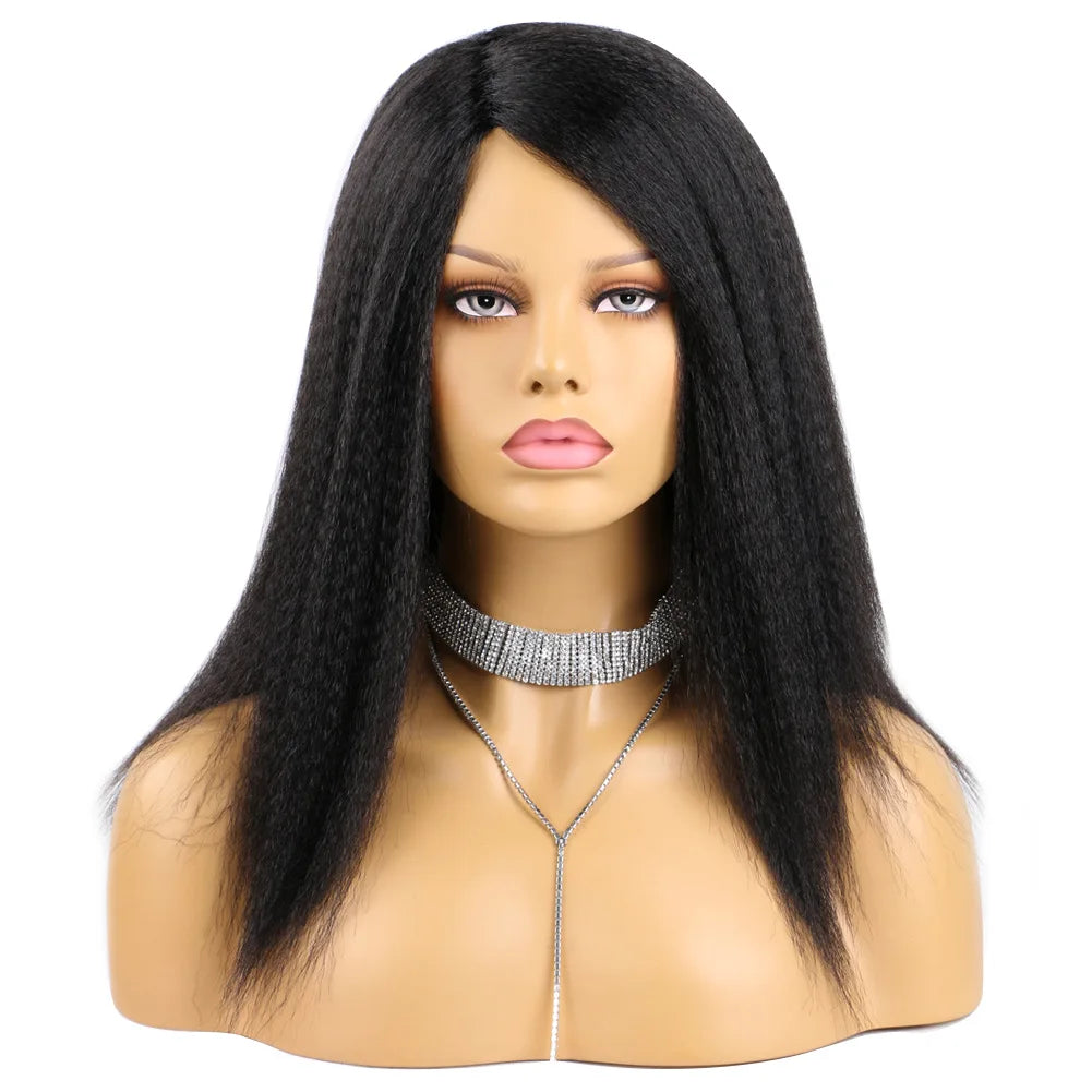 Ombre Synthetic Wig For Women Medium Part Women Kinky Curly Afro Hair Wigs Yaki Straight Wigs Black Natural Female Wigs cosplay