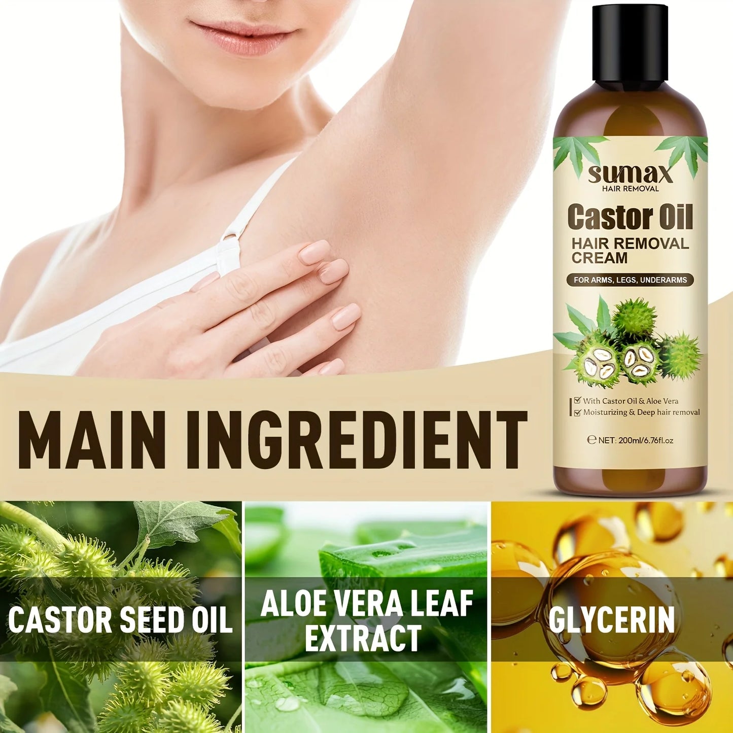 Aloe Vera Women'S Hair Removal Cream with Castor Oil, Moisturizing And Gentle Non-Irritating Skin Smoothness, for Daily Cleaning