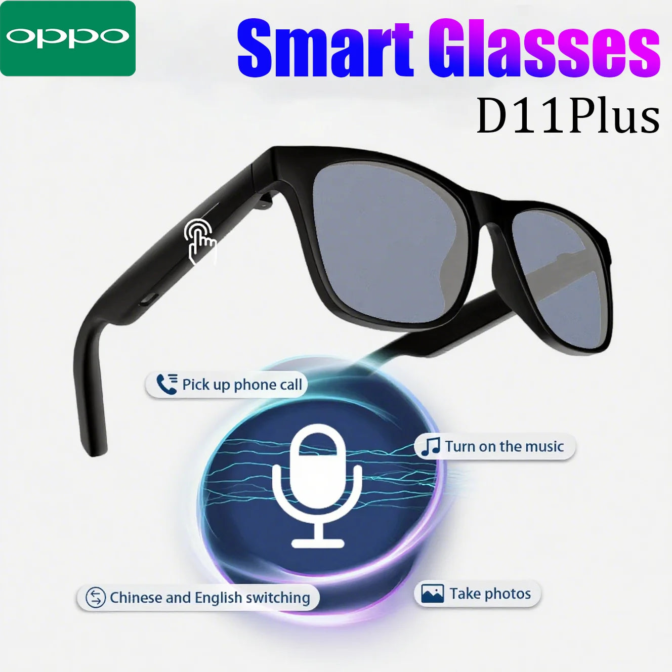 OPPO Bluetooth Smart Glasses AI Translation Object Recognition with Camera for Taking Photos Voice Assistant Calling and Music