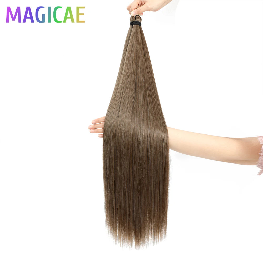 Magicae Braiding 28inches Hair 72cm Heat Resistant Ash Blonde Ombre Brown Sliver White 60# Cold Fusion Micro Crochet Hair Weave